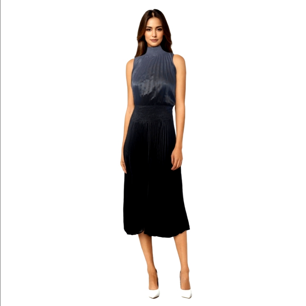 Black high neck pleated dress